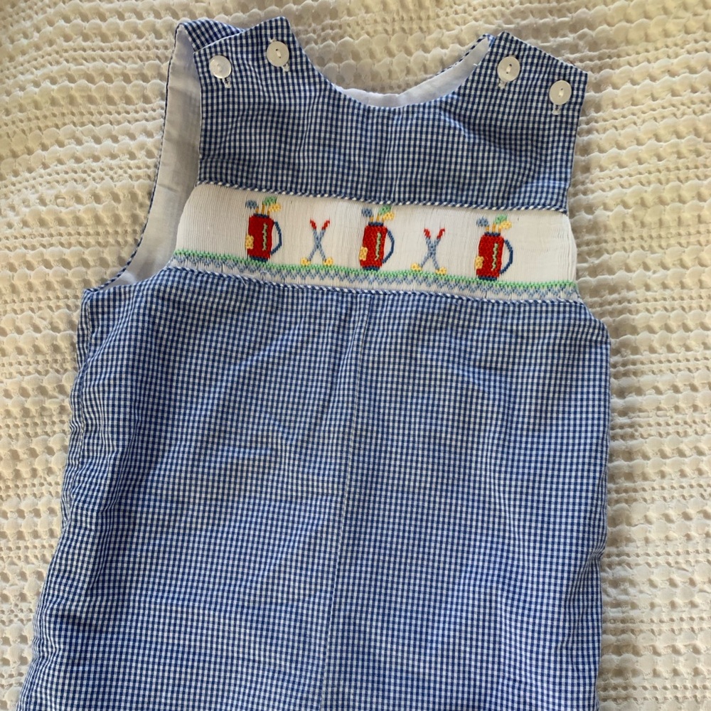 Blue Gingham Golf Baby Romper